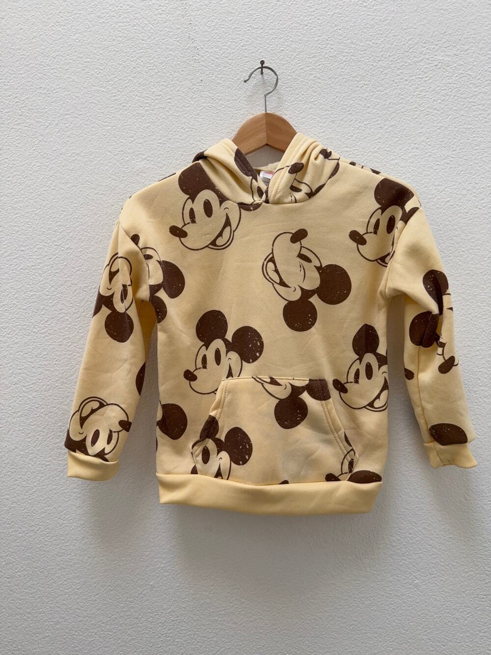 Disney Junior Mickey Mouse All Over Print Hoodie Sweatshirt Cream Brown Size 7